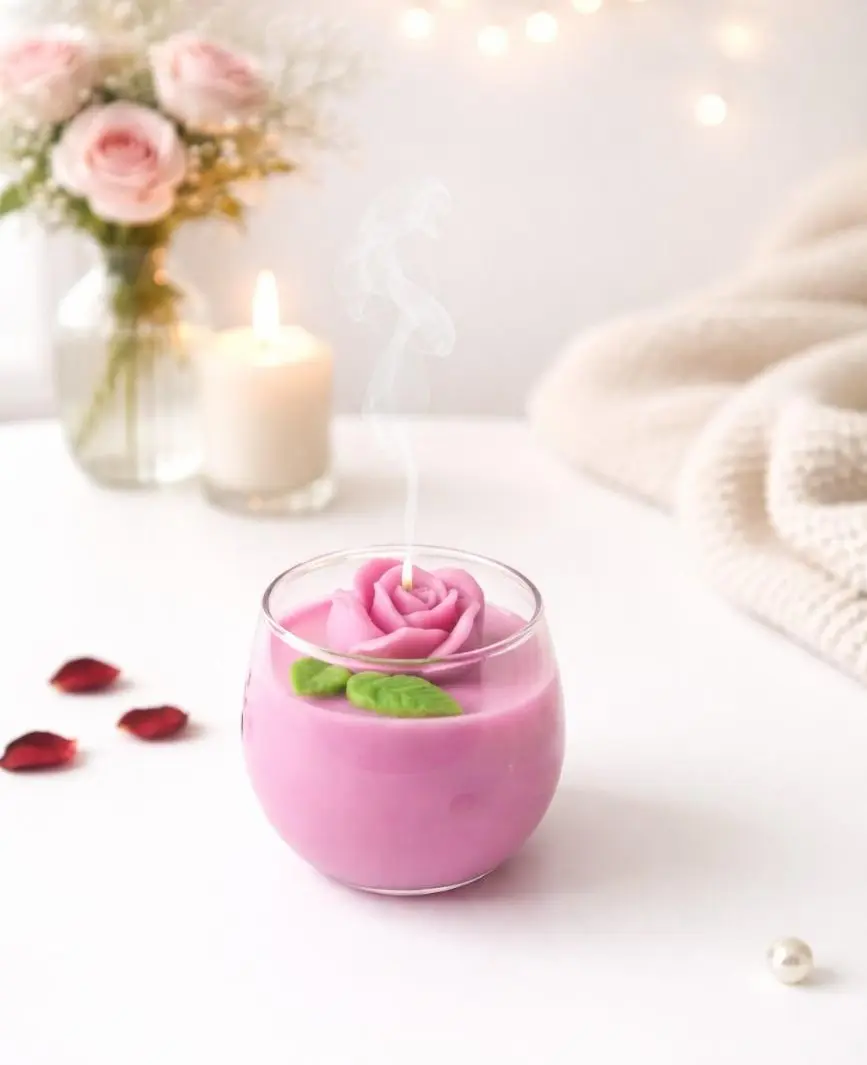 Lavender Rose Glass Jar Candle