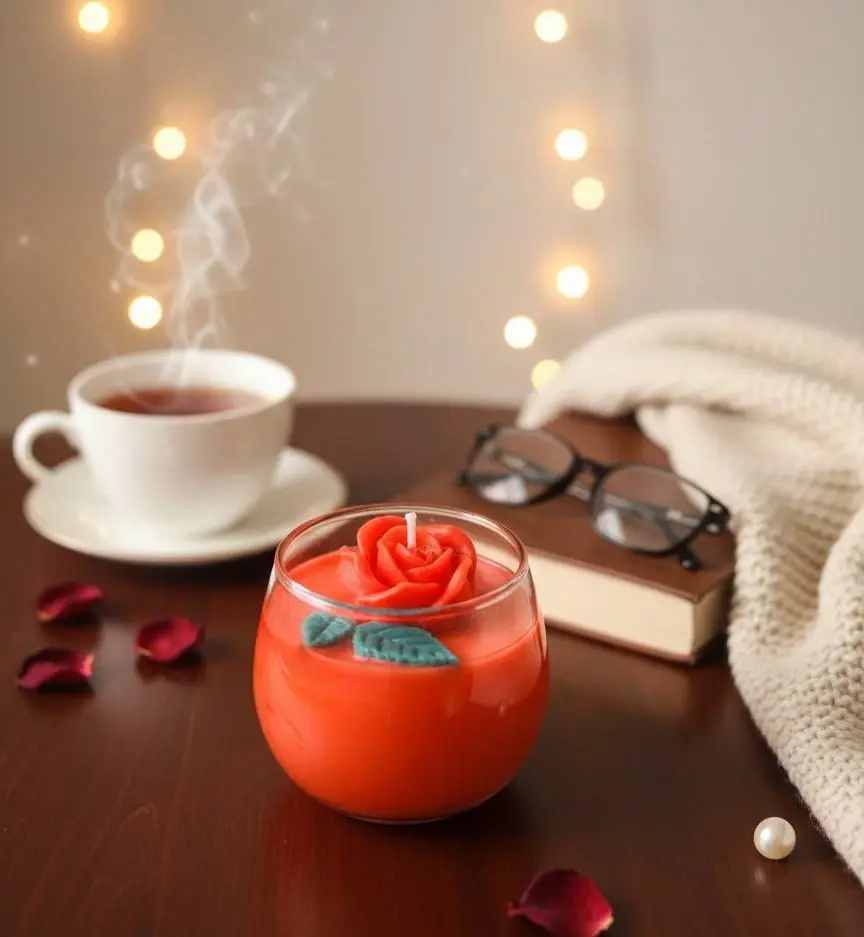 Romantic Flower Glass Candle