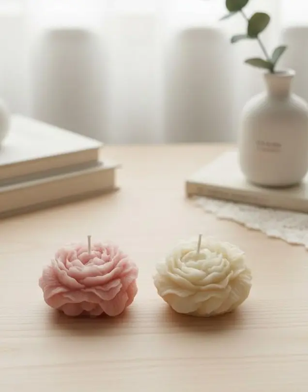 Peony Flower Candle Set of 2