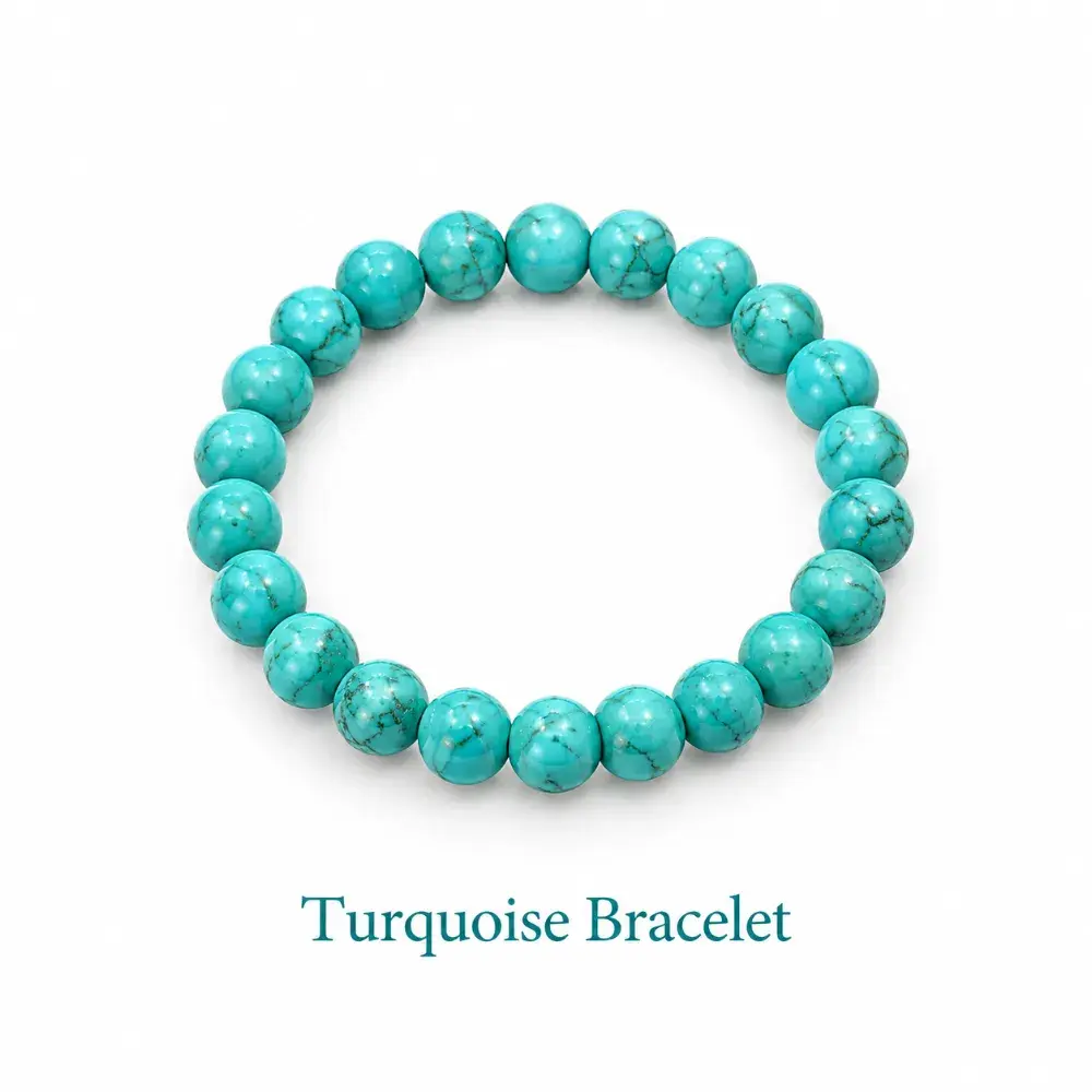 Natural Turquoise (Firoza) Bracelet — Round Bead Gemstone Bracelet for Protection & Communication