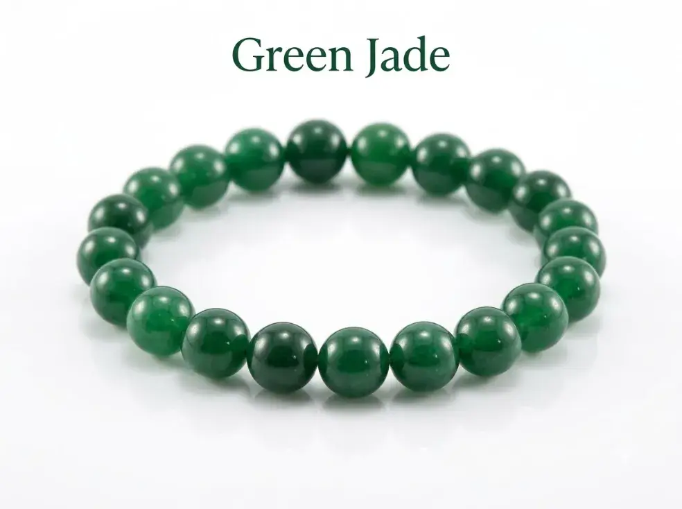 Natural Green Jade Bracelet — Round Bead Gemstone Bracelet for Luck & Health