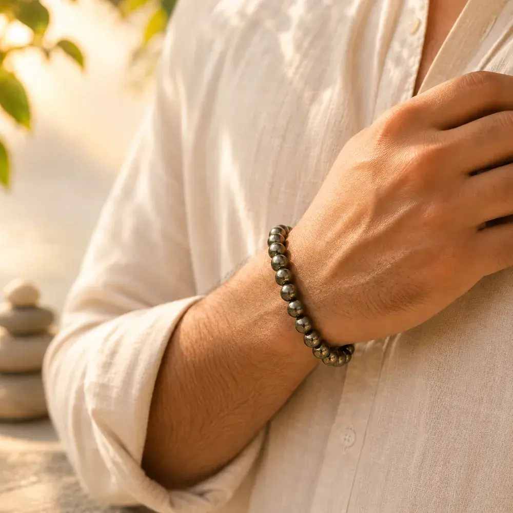 Natural Pyrite Beaded Bracelet – Energy, Protection & Confidence