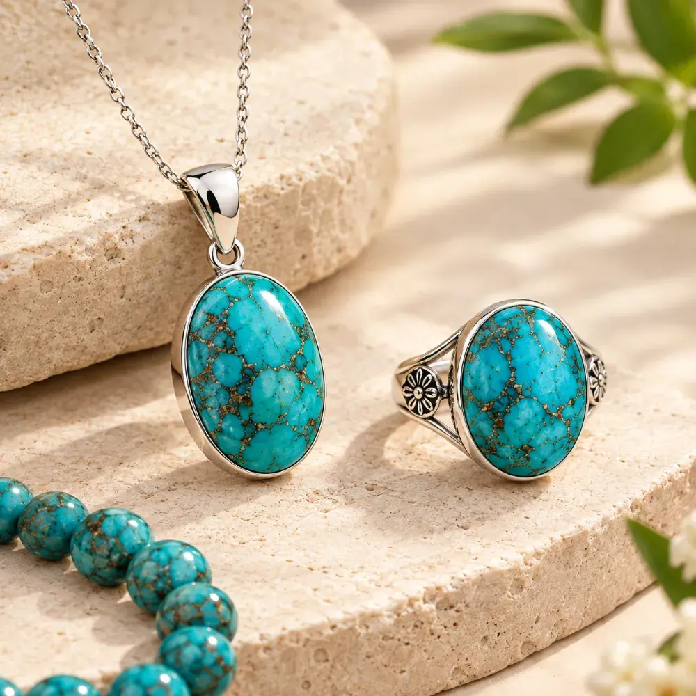Natural Turquoise (Firoza) Gemstone | Blue Turquoise Stone for Jewellery & Spiritual Use