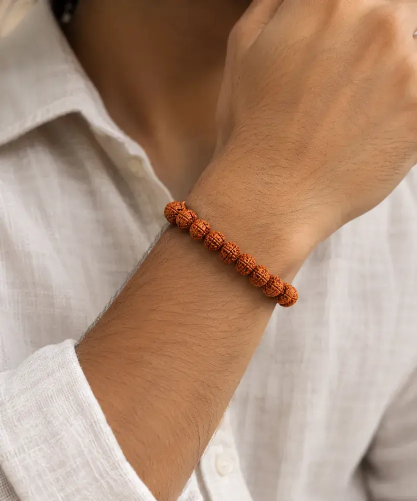 Natural 5 Mukhi Rudraksha Beads Bracelet – Stretchable Spiritual Bracelet for Men & Women