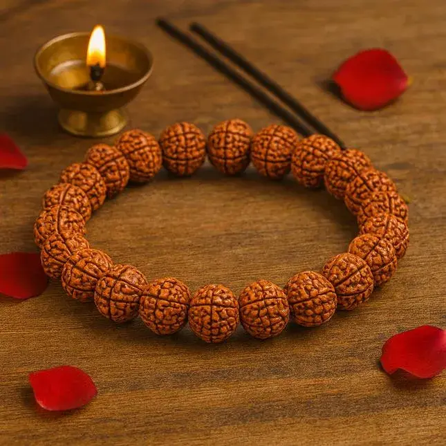 Natural 5 Mukhi Rudraksha Beads Bracelet – Stretchable Spiritual Bracelet for Men & Women