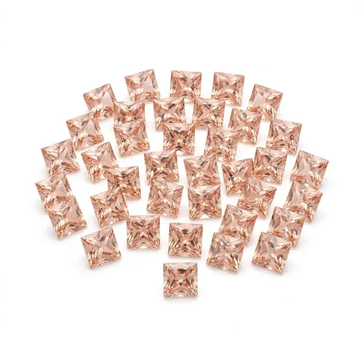 Peach American Diamond (Cubic Zirconia) — Square-Cut Faceted Stones for Jewellery Making