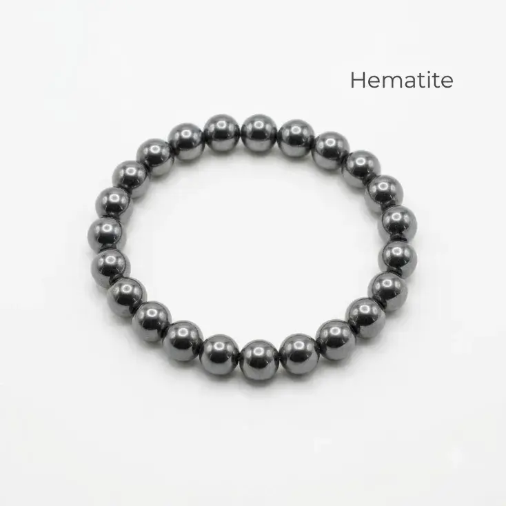 Natural Hematite Bracelet — Round Bead Gemstone Bracelet for Grounding & Protection