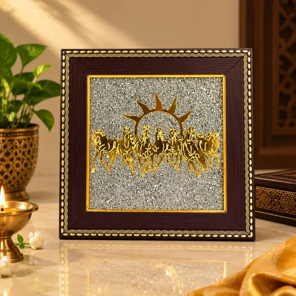 7 Horses on Raw Pyrite Frame for Vastu & Prosperity