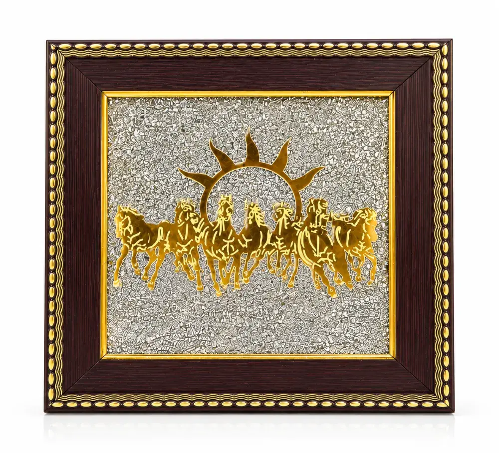 7 Horses on Raw Pyrite Frame for Vastu & Prosperity