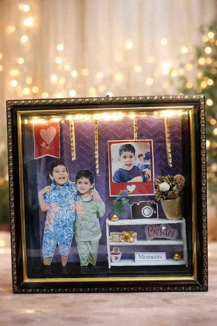 Handcrafted LED Memory Photo Frame for Kids – Personalized Shadow Box Frame
