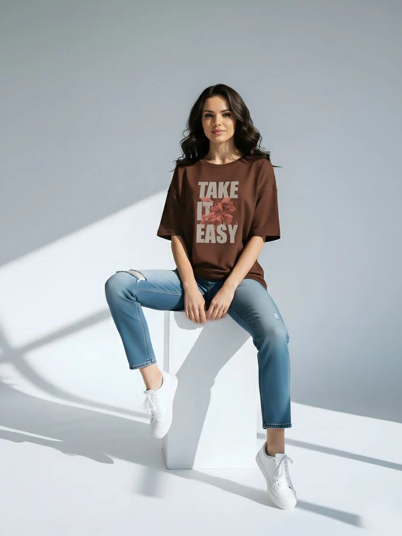 LUSSOVOGUE Women’s Oversized Graphic T-Shirt Collection | Brown, Off-White & Maroon | Premium Cotton Streetwear