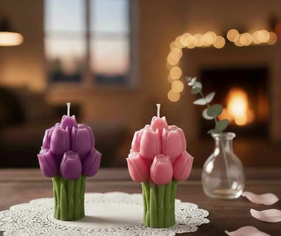 Mini Tulip Bouquet Candle – Handmade Floral Decor Candle