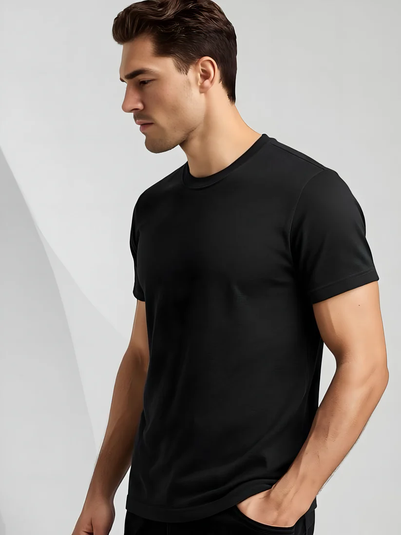 LUSSOVOGUE Navy Blue Regular Fit T-Shirt – 100% Cotton Comfort, Minimalist Style