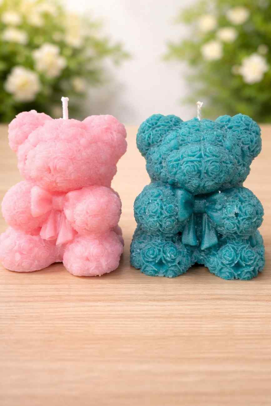 Hand-Textured Rose Bear Sculptural Candle