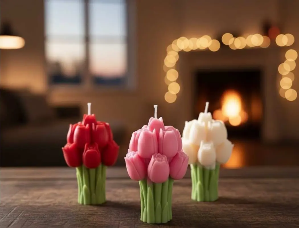 Tulip Bouquet Candle – Handmade Floral Wax Candle