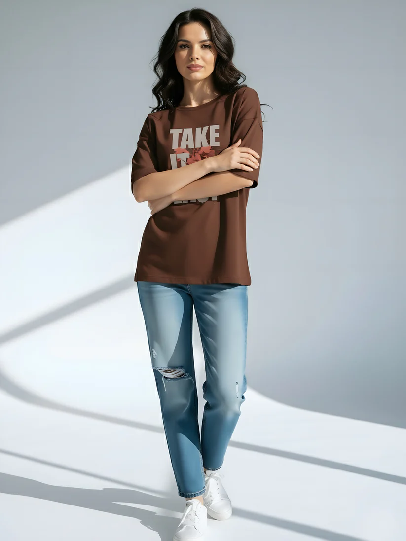 LUSSOVOGUE Women’s Oversized Graphic T-Shirt Collection | Brown, Off-White & Maroon | Premium Cotton Streetwear