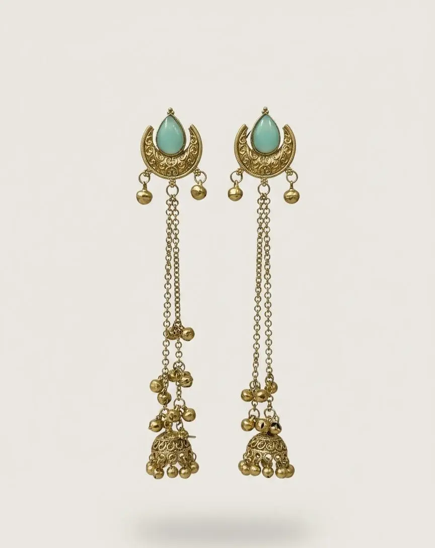 Aqua Royale Drop Kashmiri Earrings