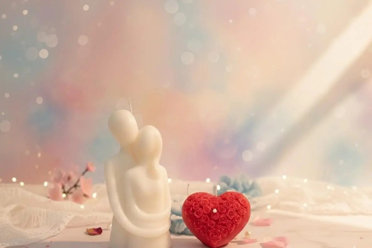 Couple Candle Set with Rose Heart