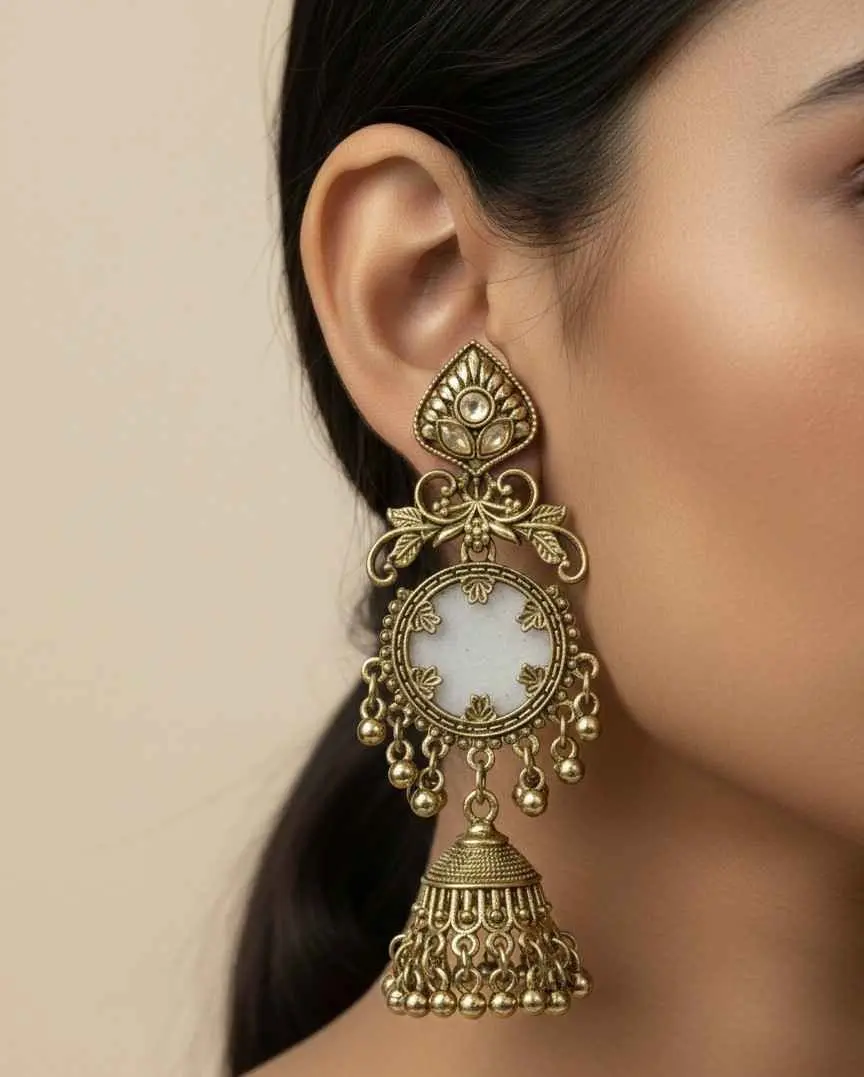 Rajwadi Antique Dome Jhumka Earrings