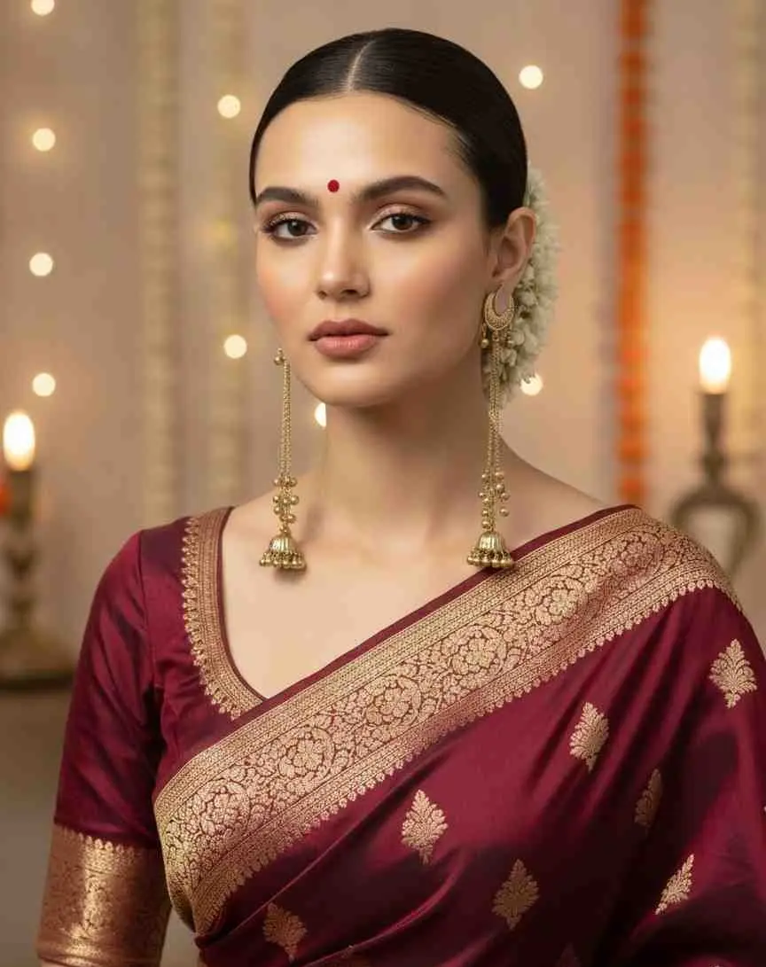Noorani Pink Drop Long Kashmiri Earrings