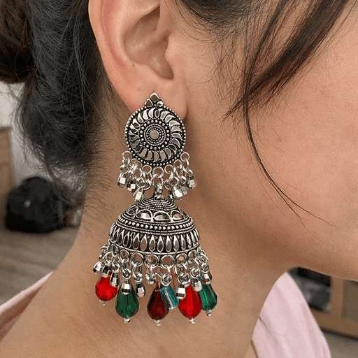 Royal Oxidised Silver Multicolor Jhumka Earrings for Women