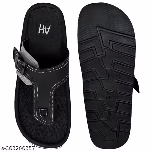 AH Black Casual Slippers for Men | Daily Wear EVA Comfort Slides