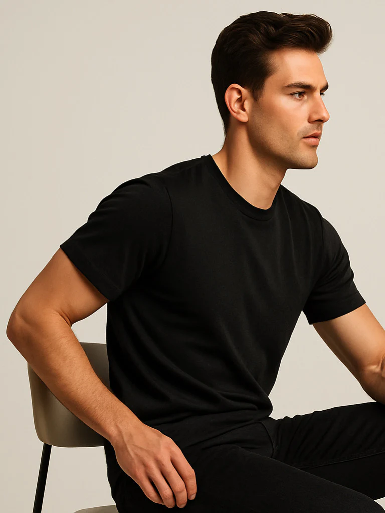 LUSSOVOGUE Navy Blue Regular Fit T-Shirt – 100% Cotton Comfort, Minimalist Style