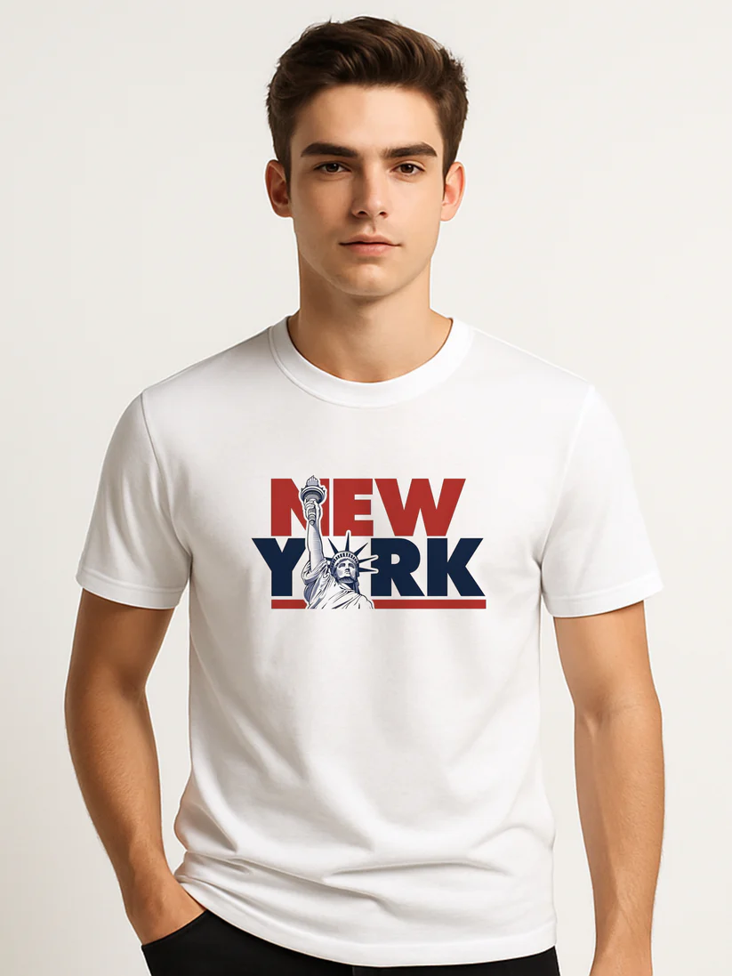 LUSSOVOGUE White 100% Cotton Regular Fit “NEW YORK” Graphic T-Shirt