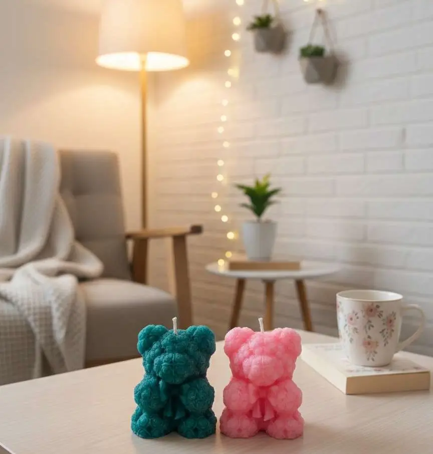 Hand-Textured Rose Bear Sculptural Candle