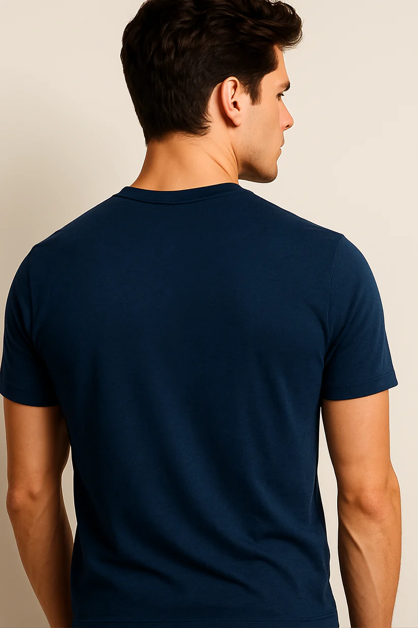 LUSSOVOGUE Navy Blue 100% Cotton Regular Fit “The Straight Way” Graphic T-Shirt