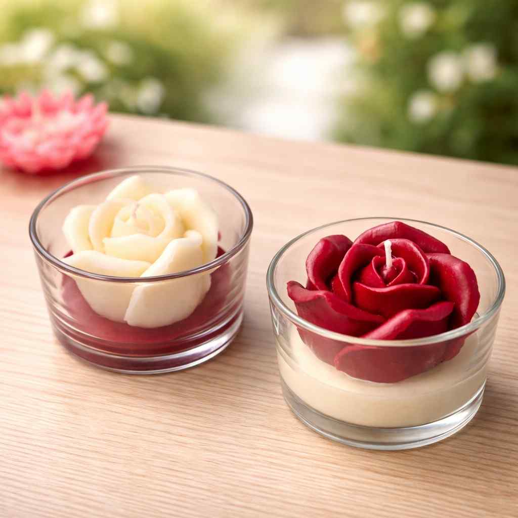 Artisan Rose Blossom Glass Jar Candles