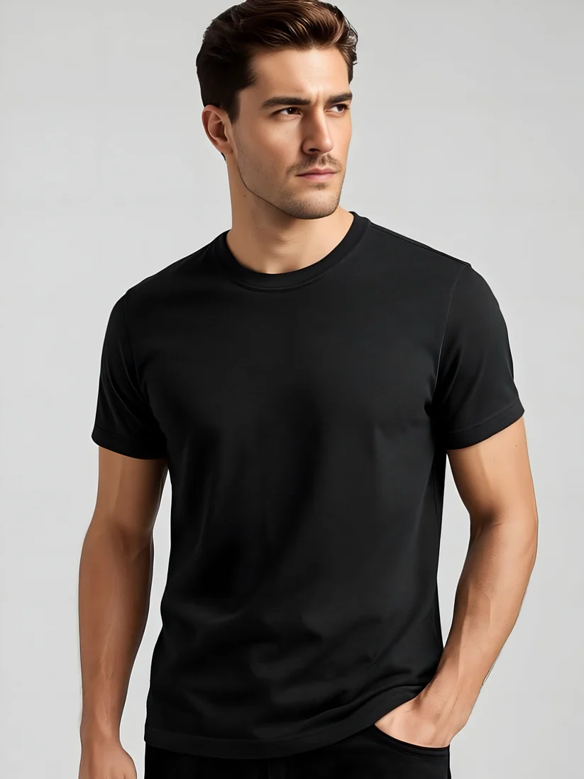LUSSOVOGUE Navy Blue Regular Fit T-Shirt – 100% Cotton Comfort, Minimalist Style
