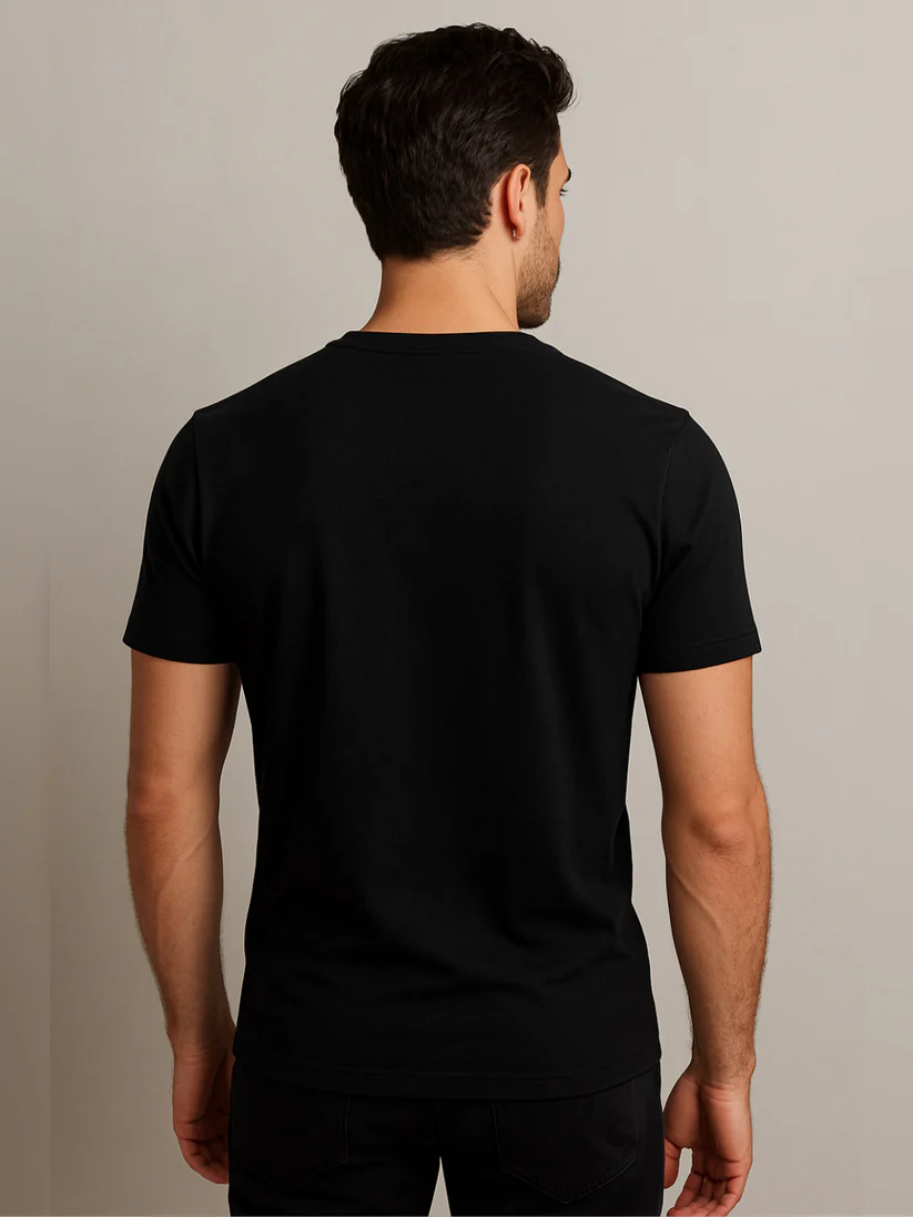 LUSSOVOGUE Black 100% Cotton Regular Fit T-Shirt with “Peace of Mind” Chest Print