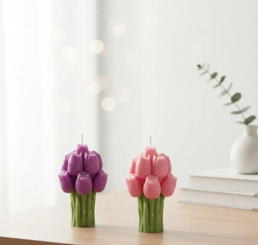 Mini Tulip Bouquet Candle – Handmade Floral Decor Candle
