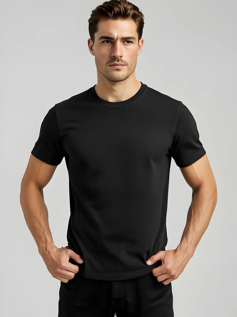 LUSSOVOGUE Navy Blue Regular Fit T-Shirt – 100% Cotton Comfort, Minimalist Style