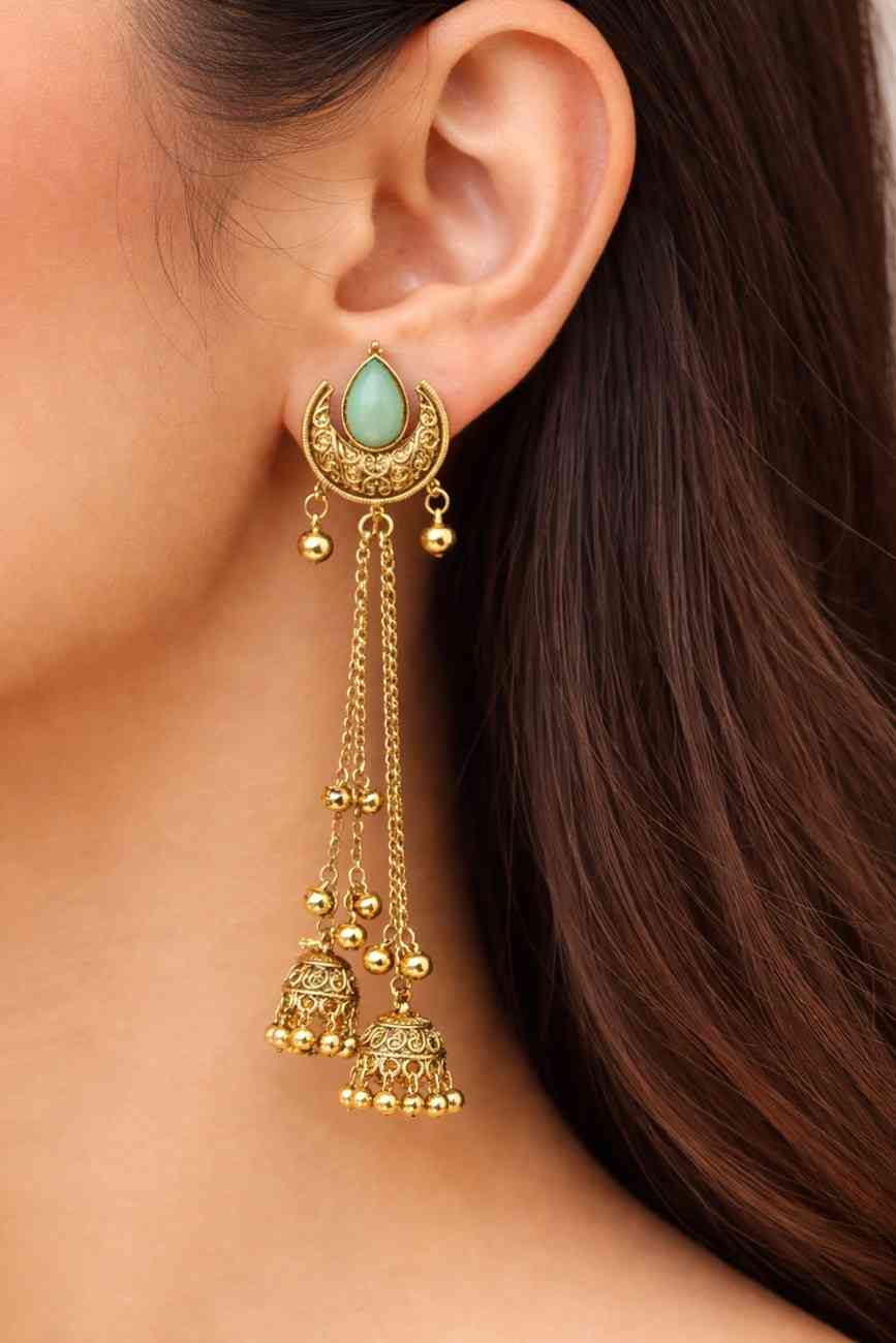 Aqua Royale Drop Kashmiri Earrings